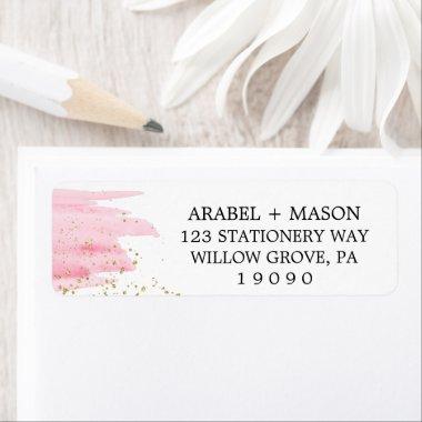 Watercolor Pink Blush and Gold Sparkle Wedding Label