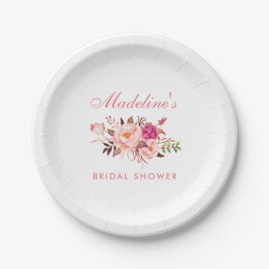 Watercolor Pink Blush Floral Bridal Shower Paper Plates