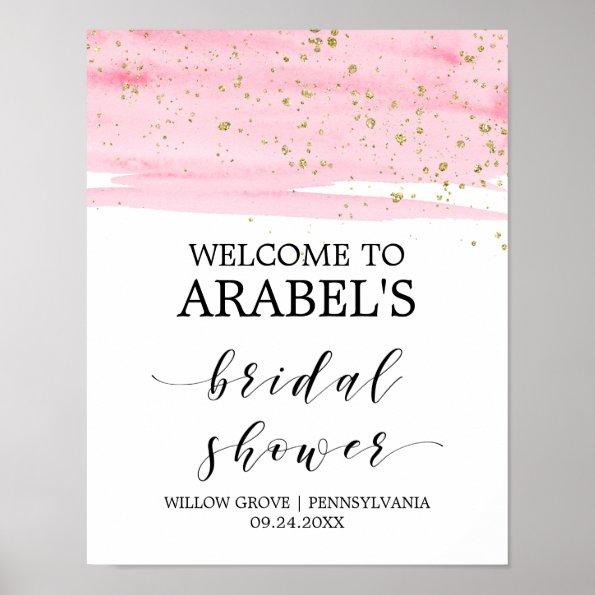 Watercolor Pink Blush & Gold Bridal Shower Welcome Poster