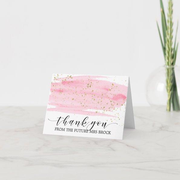 Watercolor Pink Blush & Gold Future Mrs Thank You