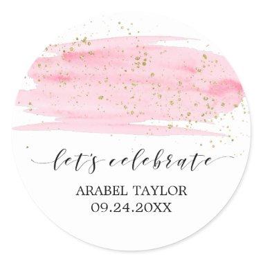 Watercolor Pink Blush & Gold Let's Celebrate Seals