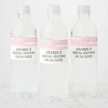 Watercolor Pink Blush & Gold Sparkle Bridal Shower Water Bottle Label
