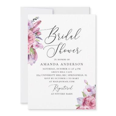 Watercolor pink boho floral feathers