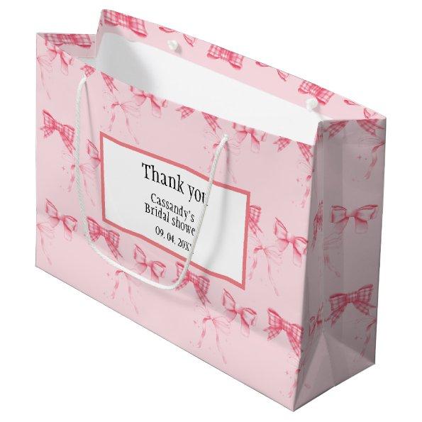 Watercolor Pink Bow Bachelorette Party Large Gift Bag