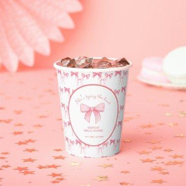 Watercolor Pink Bow Bachelorette Party Paper Cups