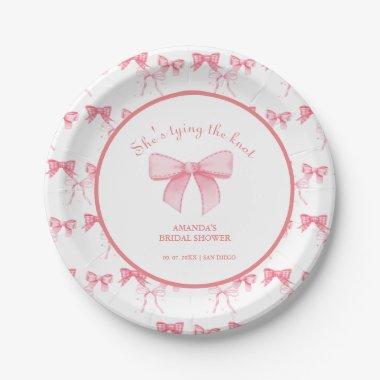 Watercolor Pink Bow Bachelorette Party Paper Plates
