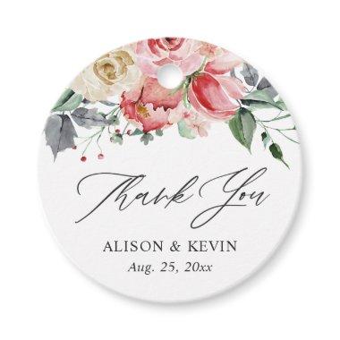 Watercolor Pink Cream Rose Floral Thank You Favor Tags