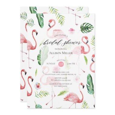 Watercolor Pink Flamingo Bridal Shower Invitations