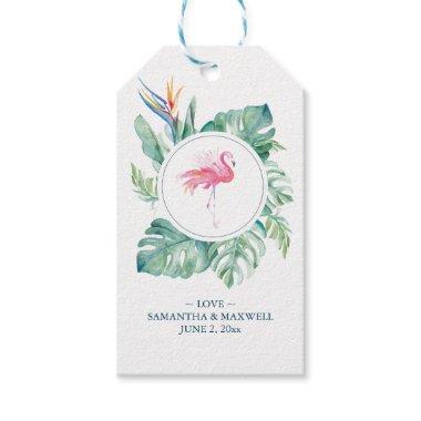 Watercolor Pink Flamingo Tropical Greenery Gift Tags