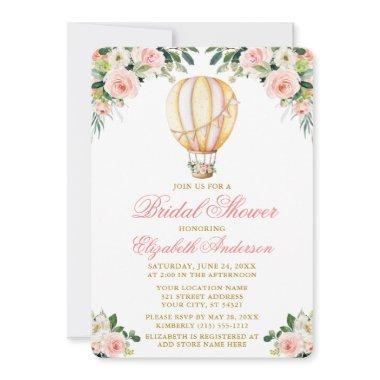 Watercolor Pink Floral Bridal Shower Air Balloon Invitations