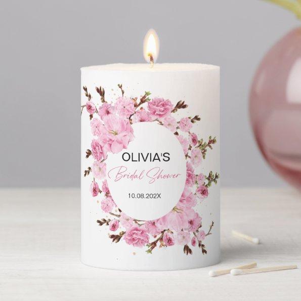 Watercolor Pink Floral  Favor Pillar Candle