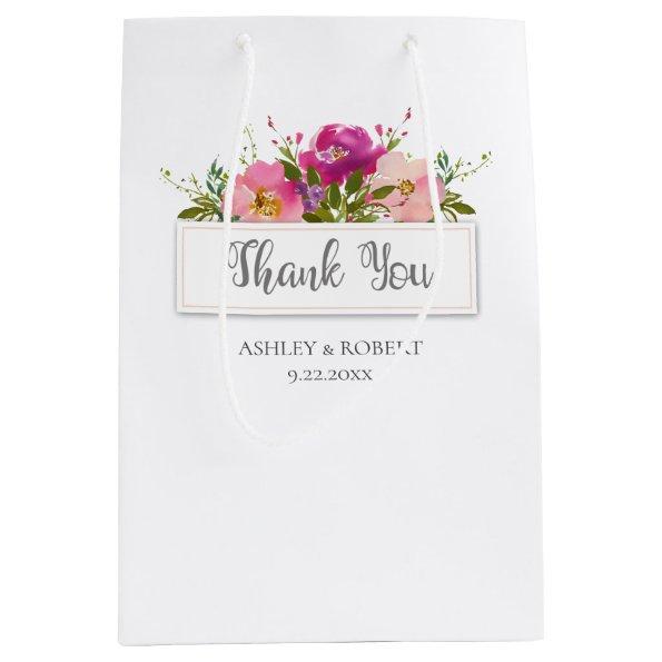 Watercolor Pink Floral Bridal Shower Medium Gift Bag