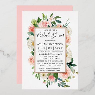 Watercolor Pink Floral  Rose Gold Foil