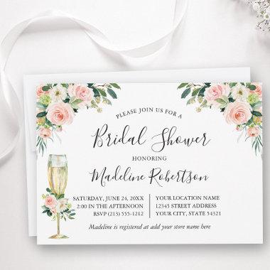 Watercolor Pink Floral Calligraphy Bridal Shower Invitations