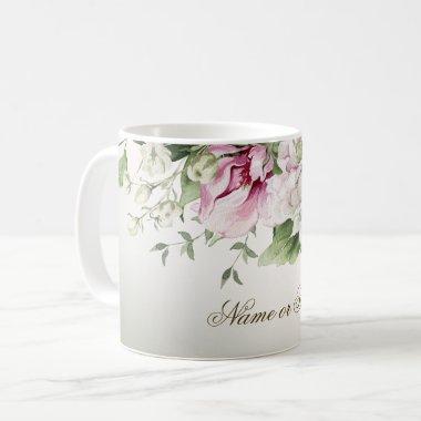 Watercolor Pink Floral Frame Shiny Bronze Elegant Coffee Mug