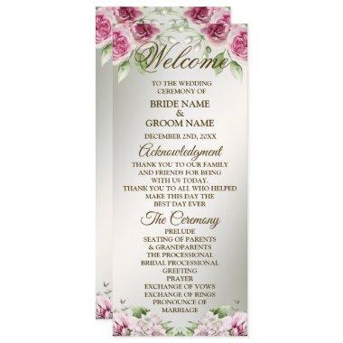 Watercolor Pink Floral Frame Shiny Bronze Party Program