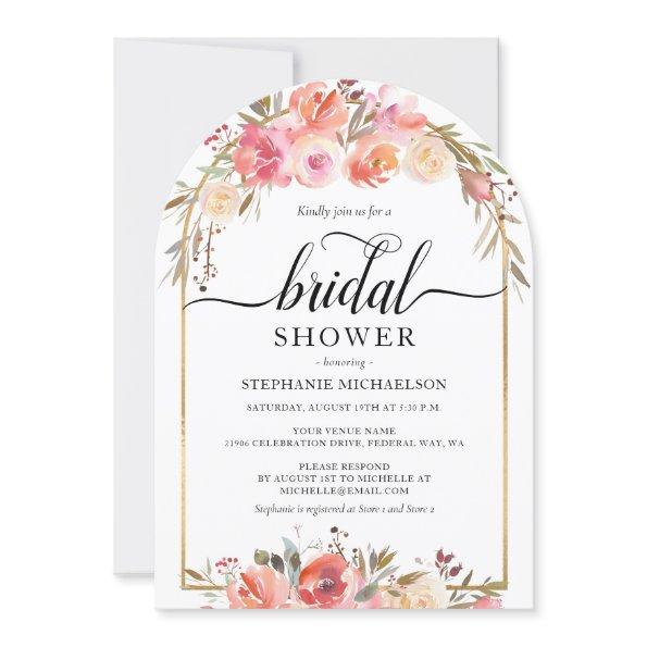 Watercolor Pink Floral Gold Arch