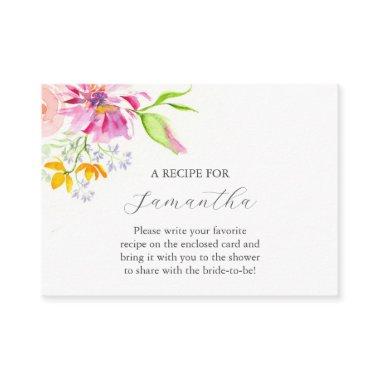 Watercolor Pink Floral Recipe For Bride Enclosure