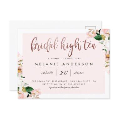 Watercolor Pink Floral Rose Gold Bridal High Tea Invitation Post