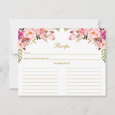 Watercolor Pink Floral Shower Gold Recipe Invitations