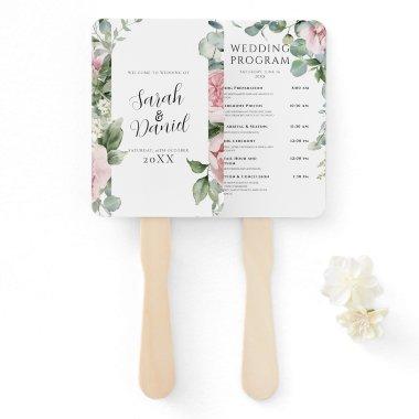Watercolor Pink Floral Wedding Programs Hand Fan