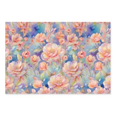 Watercolor pink flower soft pastel wrapping paper sheets