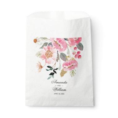 Watercolor Pink Flowers Wedding Favor Bag