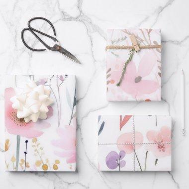 Watercolor Pink Flowers Wrapping Paper Sheets