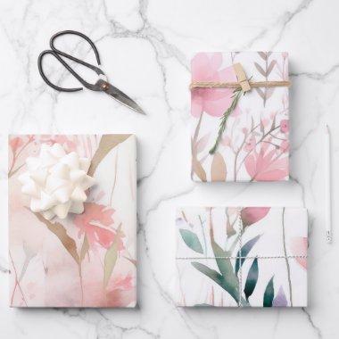 Watercolor Pink Flowers Wrapping Paper Sheets