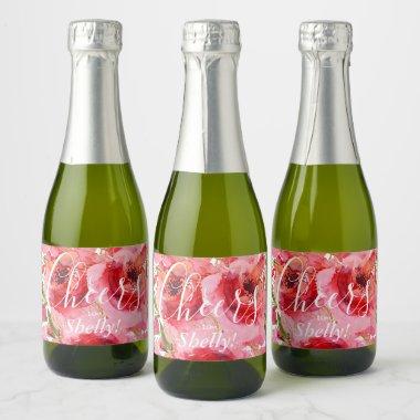 Watercolor Pink Gold Floral Bridal Shower Mini Cha Sparkling Wine Label
