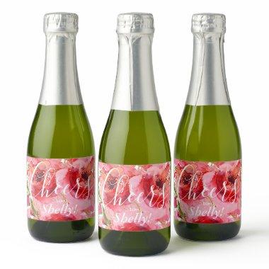 Watercolor Pink Gold Floral  Mini Cha Sparkling Wine Label