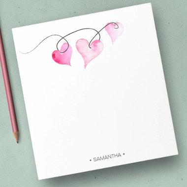 Watercolor Pink Hearts Personalized Stationery Notepad