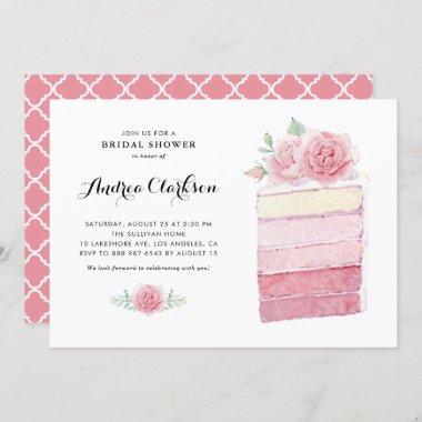 Watercolor Pink Ombre Cake Slice Bridal Shower Invitations