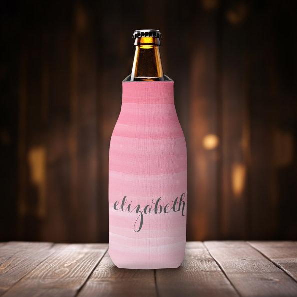 Watercolor Pink Ombre Feminine Monogram Name Bottle Cooler