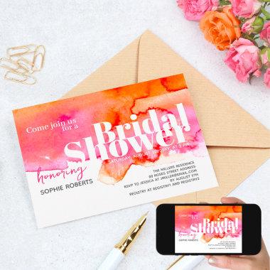 Watercolor Pink Orange Color Splash Bridal Shower Invitations