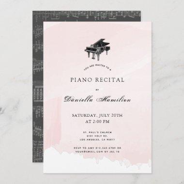 Watercolor Pink Piano Recital Invitations