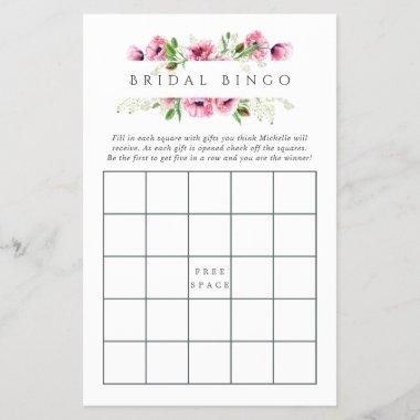 Watercolor Pink Poppies Bridal Shower Bingo