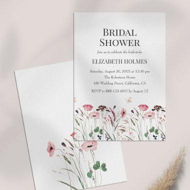 Watercolor Pink Poppy Meadow Bridal Shower Invitations