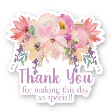 Watercolor Pink Purple Floral Thank You Sticker
