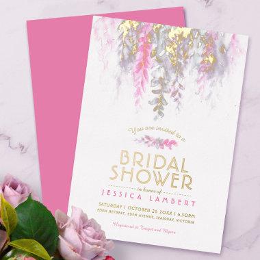 Watercolor pink purple gold bridal shower foil Invitations