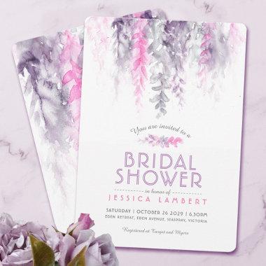 Watercolor pink purple indigo bridal shower Invitations