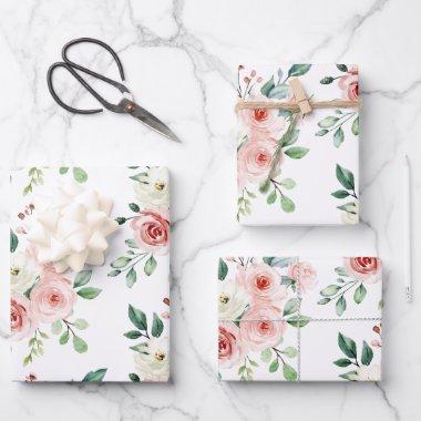 Watercolor Pink Rose Wrapping Paper Sheets
