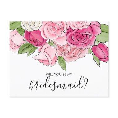 Watercolor Pink Roses Be My Bridesmaid Post
