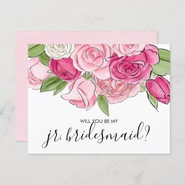 Watercolor Pink Roses Be My Jr. Bridesmaid Invitations