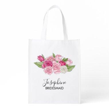 Watercolor Pink Roses Bridal Party Bridesmaid Tote