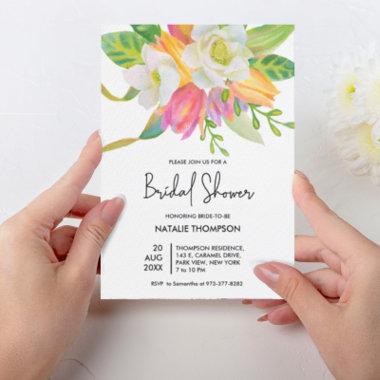 Watercolor Pink Tulip Bridal Shower Invitations