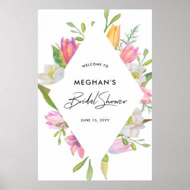 Watercolor Pink Tulip Bridal Shower Welcome Poster
