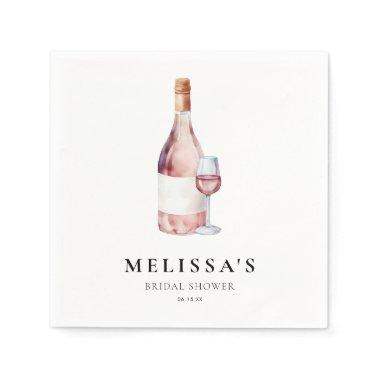 Watercolor Pink Vino Before Vows Bridal Shower Napkins