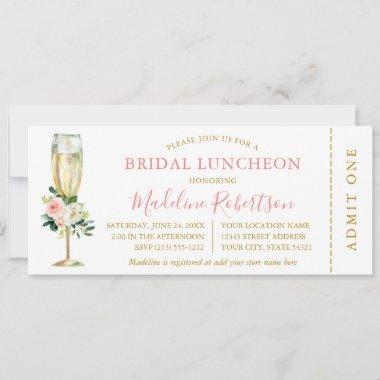 Watercolor Pink White Floral Bridal Lunch Ticket Invitations