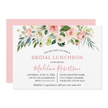 Watercolor Pink White Floral Bridal Shower Lunch Invitations